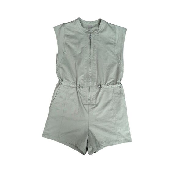 Calia Women’s XXS Unbleached Soft Utility Beach Romper Utility Green Zip Front - Picture 2 of 11